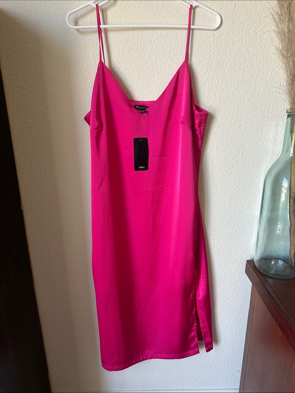 Shinestar Hot Pink Slip Chemise Dress with Adjustable Straps